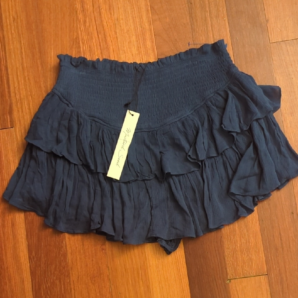 Mustard Seed Ruffled Mini Skort Size M Navy Blue Bohemian Cottagecore NWT Spring